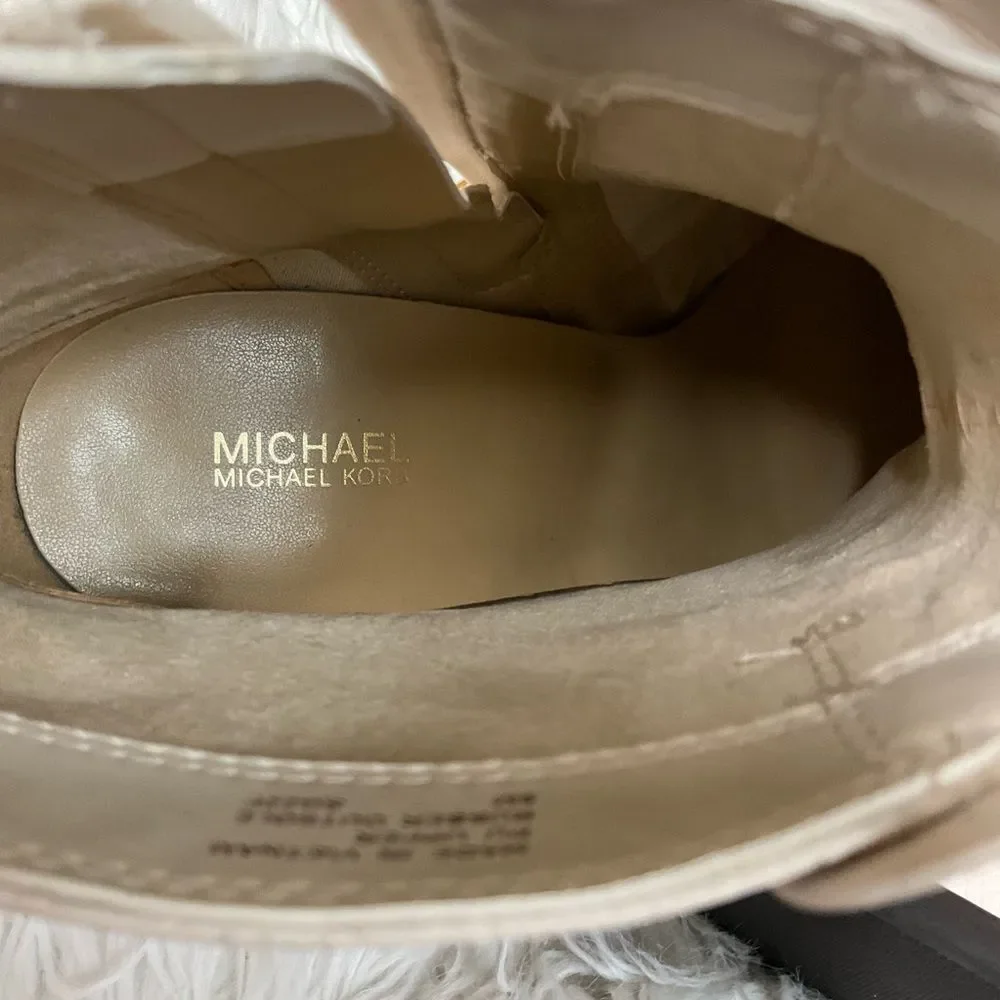 NEW MICHAEL Michael Kors Light Cream Ecru Jilly Faux Leather Ankle Boots Size 9M